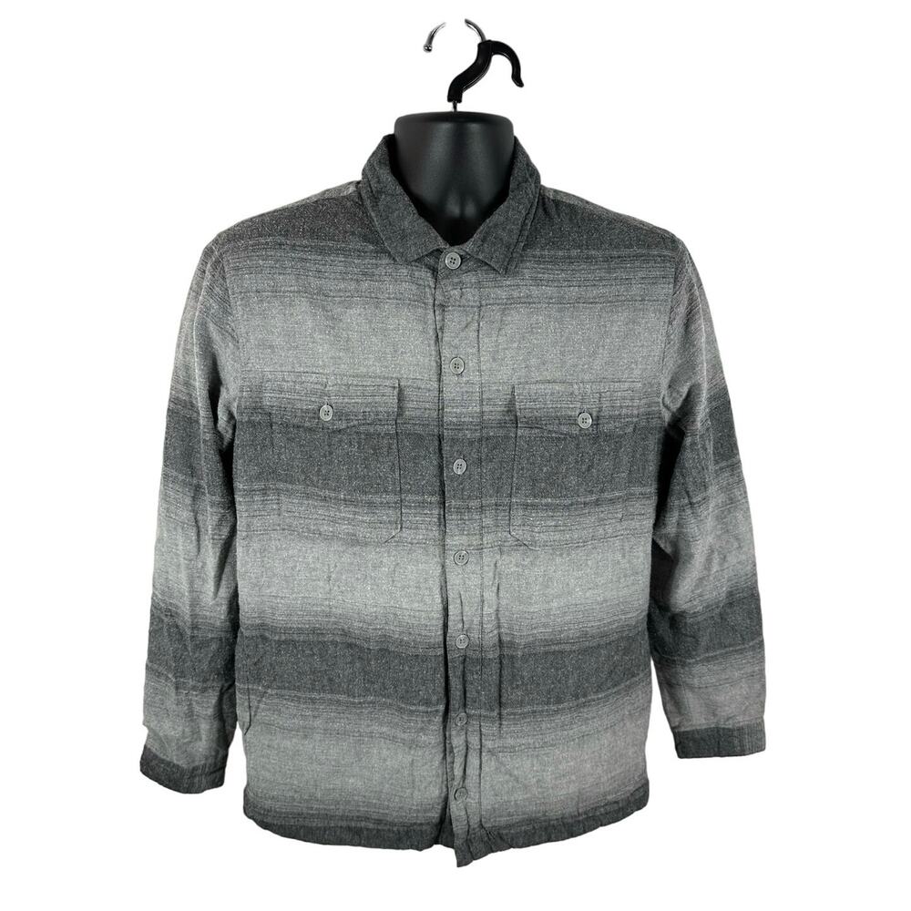 Travis Mathew Sherpa Lined Flannel Shirt Jacket Striped Grey Size Medium